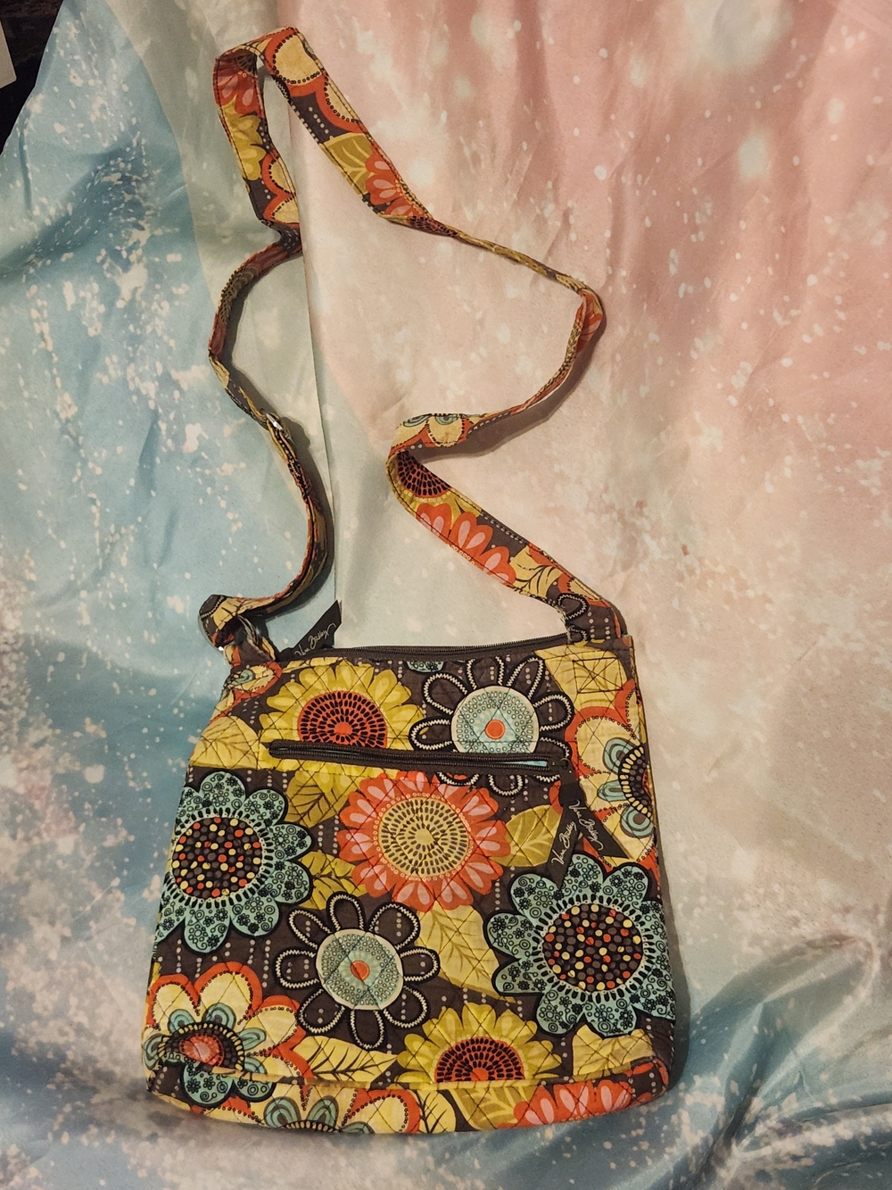Floral Quilted Crossbody Bag in Brown and Yellow